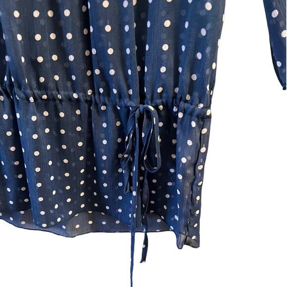 NY Collection, Navy Sheer Top, White Polkadots, Waist Tie, S - Picture 8 of 8
